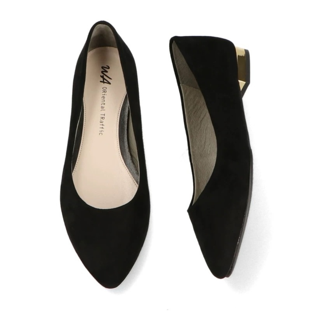 Oriental Traffic Suede Pointed Toe Flats Size 6.5 Black Japan Office Work Spring